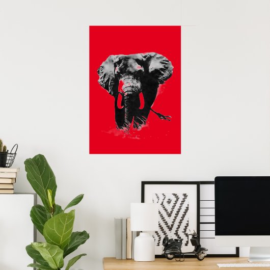 Poster Red Pop Art Elephant (Bureau à domicile)