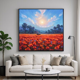 Poster Red Poppies Field - Impressionnisme Style Paysage