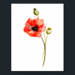 Poster Red poppies watercolor wall art<br><div class="desc">Minimalist flower decoration,  baby girl shower gift idea,  living room decor,  watercolor painting</div>