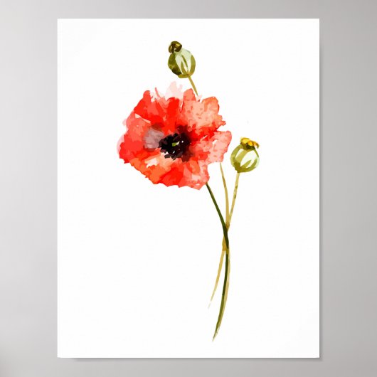 Poster Red poppies watercolor wall art (Devant)