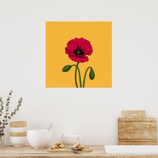 Poster Red poppy drawing (Cuisine)