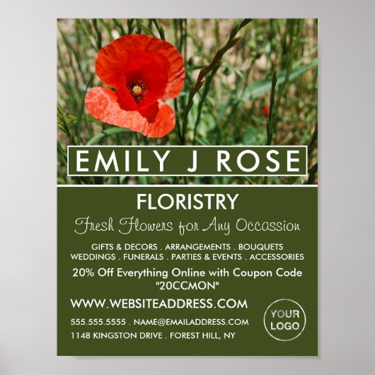 Poster Red Poppy, Floristry Publicité (Devant)