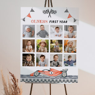 Poster Red Racing Voiture Premier Anniversaire Fête Jalon