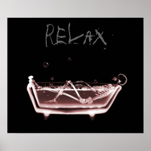 Poster - Red Relax X-Ray Skeleton Bath Time