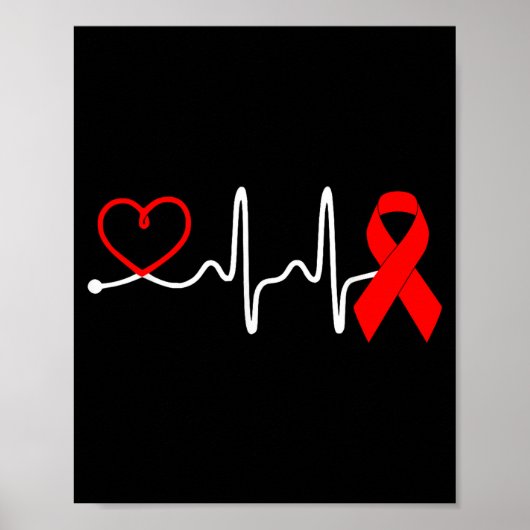 Poster Red Ribbon Heartbeat Design For Heart Disease Awar (Devant)