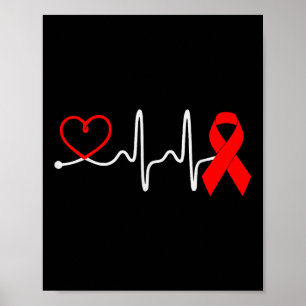 Poster Red Ribbon Heartbeat Design for Heart Disease Awar