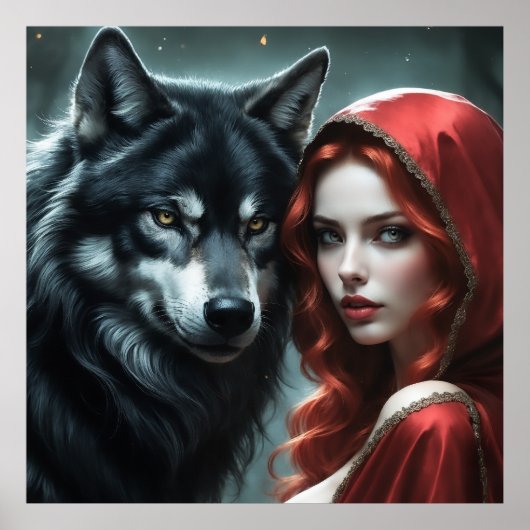 Poster Red riding hood an his wolf (Devant)