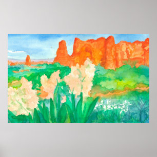 Poster Red Rock Mountains Southwest Desert Watercolor