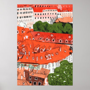 Poster Red Roofs Prague Tchèque Cityscape Papier Collage