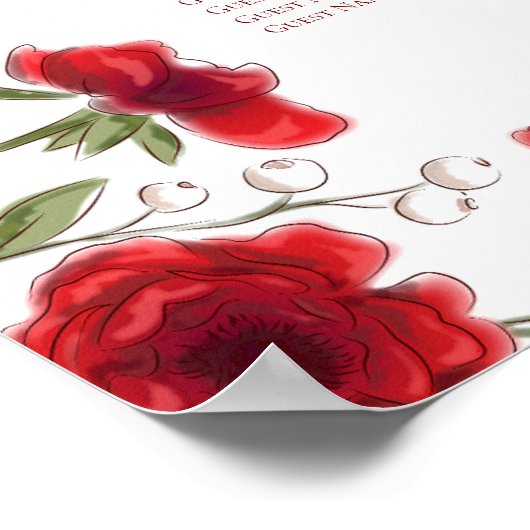 Poster Red Rose Romantic Wedding Seating Chart (Coin)