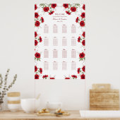 Poster Red Rose Romantic Wedding Seating Chart (Cuisine)
