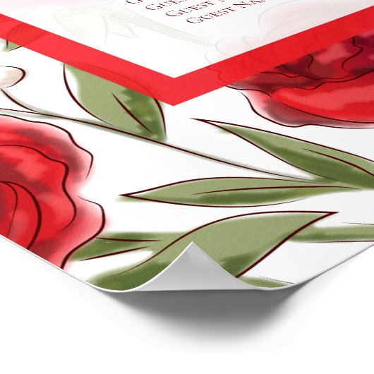 Poster Red Rose Romantic Wedding Seating Chart (Coin)