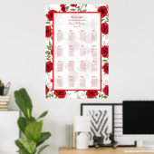 Poster Red Rose Romantic Wedding Seating Chart (Bureau à domicile)