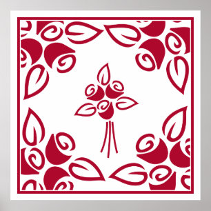 Poster Red Roses Carré Motif encadré Mur Art