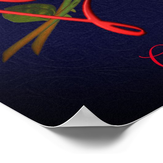 Poster Red Roses Red Heart Elegant Black Ajouter votre te (Coin)