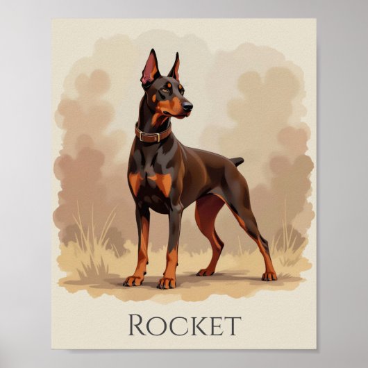 Poster Red Rust Brown Doberman Pinscher Dog (Devant)