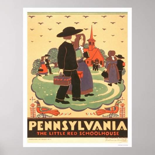 Poster Red Schoolhouse Amish 1938 WPA (Devant)