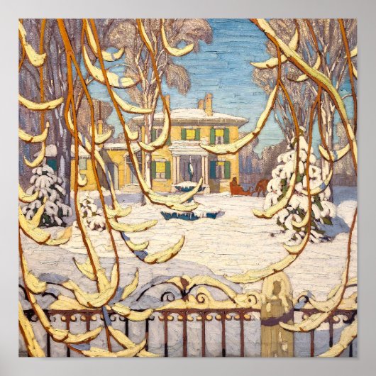 Poster Red Sleigh House, hiver | Lawrence Harris | (Devant)