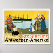 Poster Red Star Line ~ Antwerpen-Amerika (Devant)