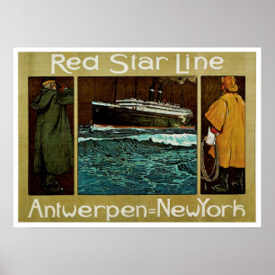 Poster Red Star Line ~ Anvers=New York