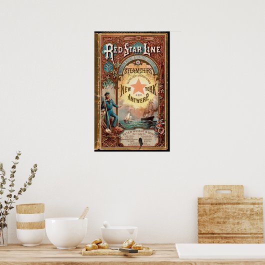 Poster Red Star Line NYC Anvers Steamships Publicité (Cuisine)