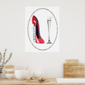 Poster Red Stiletto Shoe and Champagne Flute (Cuisine)