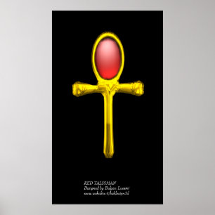 Poster RED TALISMAN Gold Ankh Egyptian Eternal Life