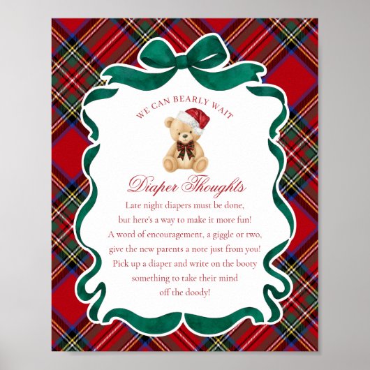 Poster Red Tartan Plaid Christmas Bear Diaper Thoughts (Devant)