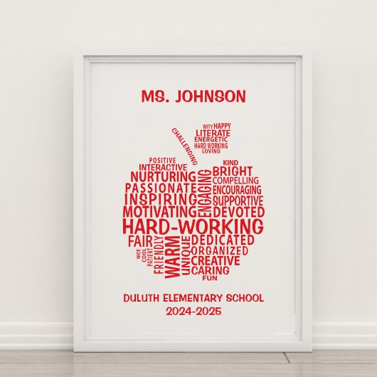 Poster Red Teacher Appréciation Typographie Apple
