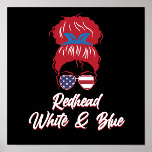Poster Red Tête USA Drapeau mignon Red Hair Girls Femmes 
