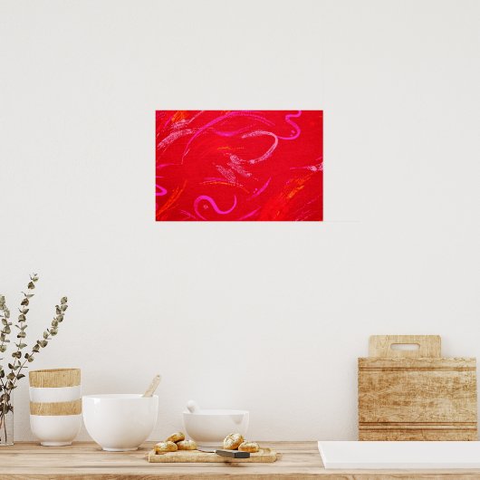 Poster Red Textured Background with Squiggles and Shapes (Cuisine)