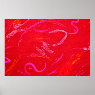 Poster Red Textured Background with Squiggles and Shapes