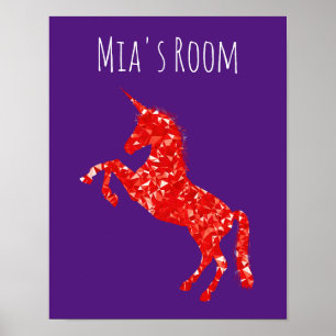 Poster Red Unicorn mystique créature enfant du nom chambr