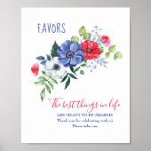 Poster Red White and Blue Floral Favor Table Sign (Devant)