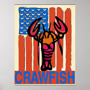 Poster Red White Blue Crawfish Flag