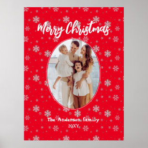 Poster Red White Modern Family Photo Joyeux Noël