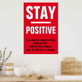 Poster Red White Rester Positif Motivationnel Inspiration (Cuisine)