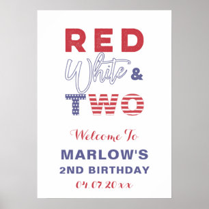 Poster Red White & TWO Unisex 2e fête d'anniversaire Bien