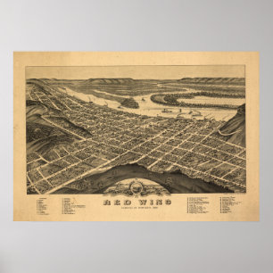 Poster Red Wing Minnesota 1880 Antique carte panoramique