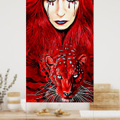 Poster Red Witch Woman Et Leopard Art familier (Cuisine)