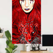 Poster Red Witch Woman Et Leopard Art familier (Bureau à domicile)