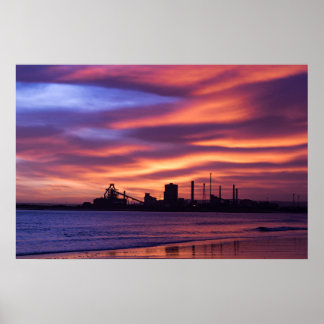 Poster Redcar Steel Works at Sunrise