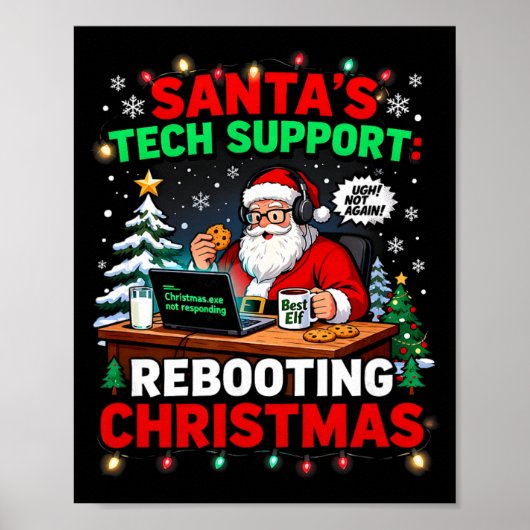 Poster Redémarrage Drôle de Santa Tech Support Noël Com (Devant)