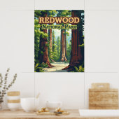 Poster Redwood National Park California Tree Retro (Cuisine)