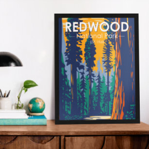 Poster Redwood National Park Californie Vintage