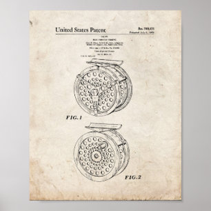 Poster Reel pour la pêche à la mouche - Ancien look