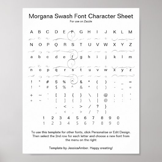 Poster Référence de caractères de la police Morgana Swash (Devant)