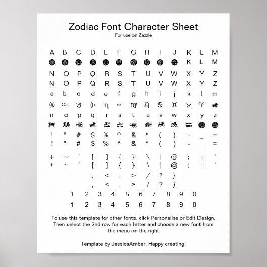 Poster Référence de caractères de police de symbole du zo (Devant)