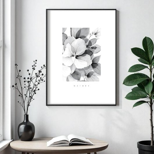 Poster Refined Black White Overlapping Leaves & Flowers