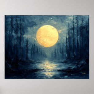 Poster Reflet de forêt au clair de lune – Abstrait bleu e